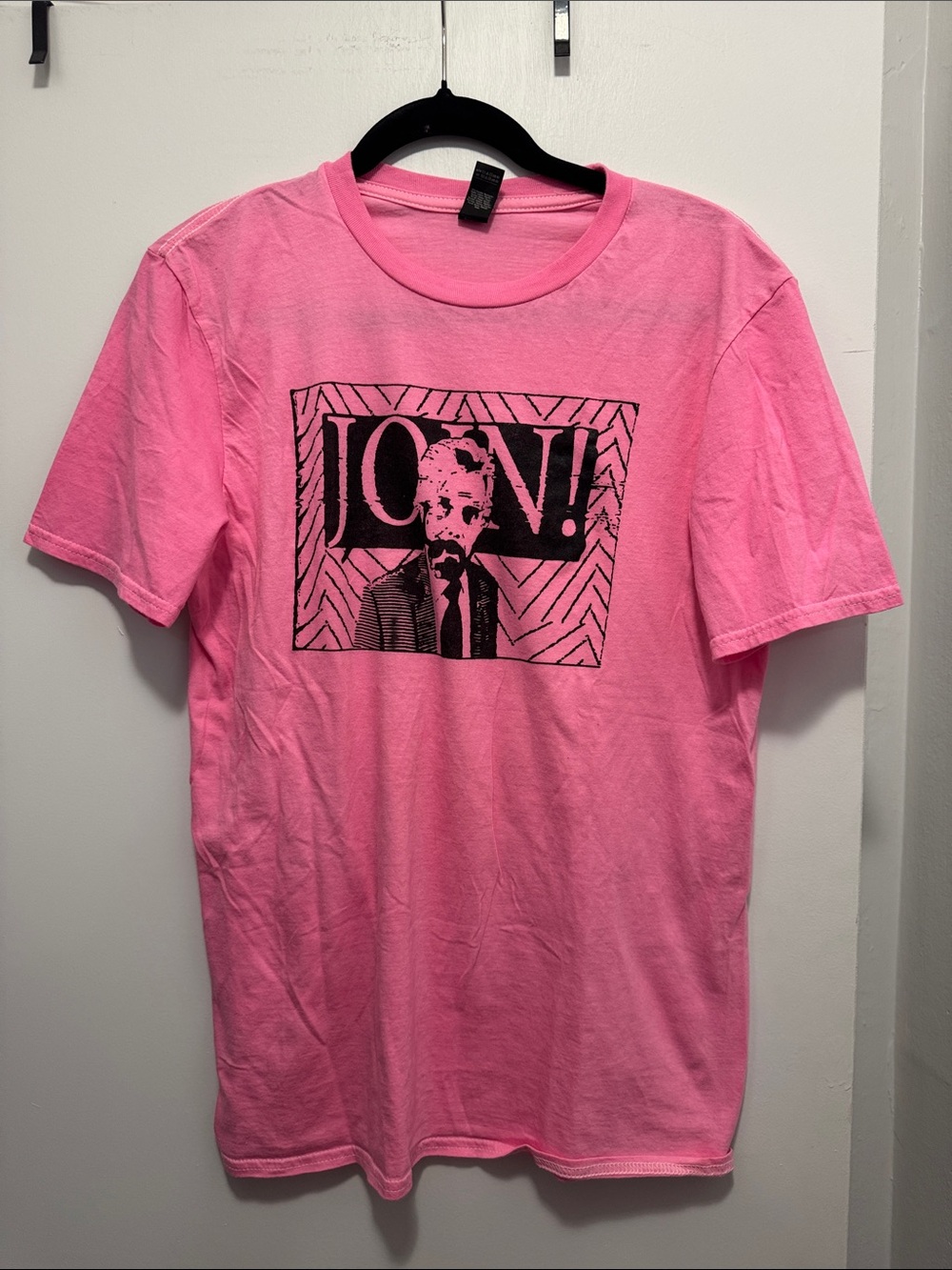 Hot Pink Short Sleeve Graphic Tee with Black Print | Gildan Tee Lightweight